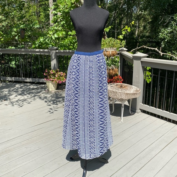 Vintage 60s Metal Side Zipper Embroidered Boho Peasant Hippie Maxi Skirt - Picture 1 of 9
